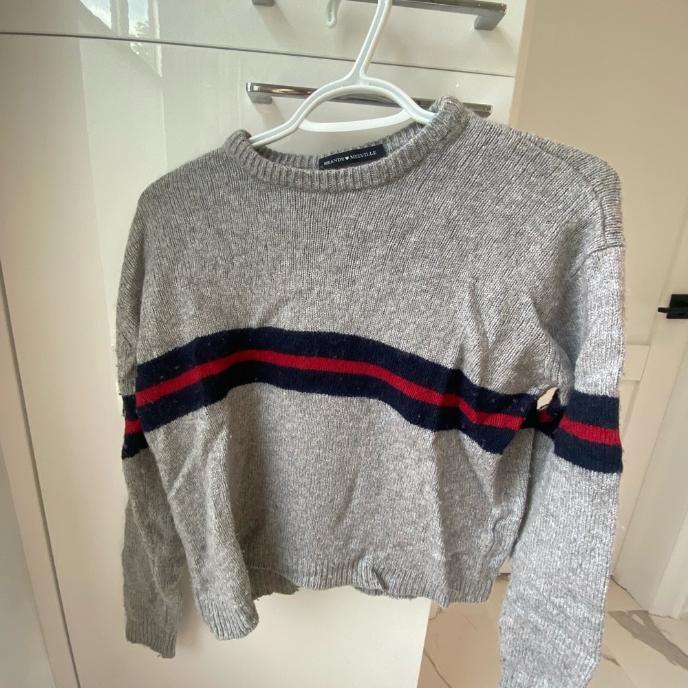 Brandy Melville Bernadette grey&red striped knit sweater